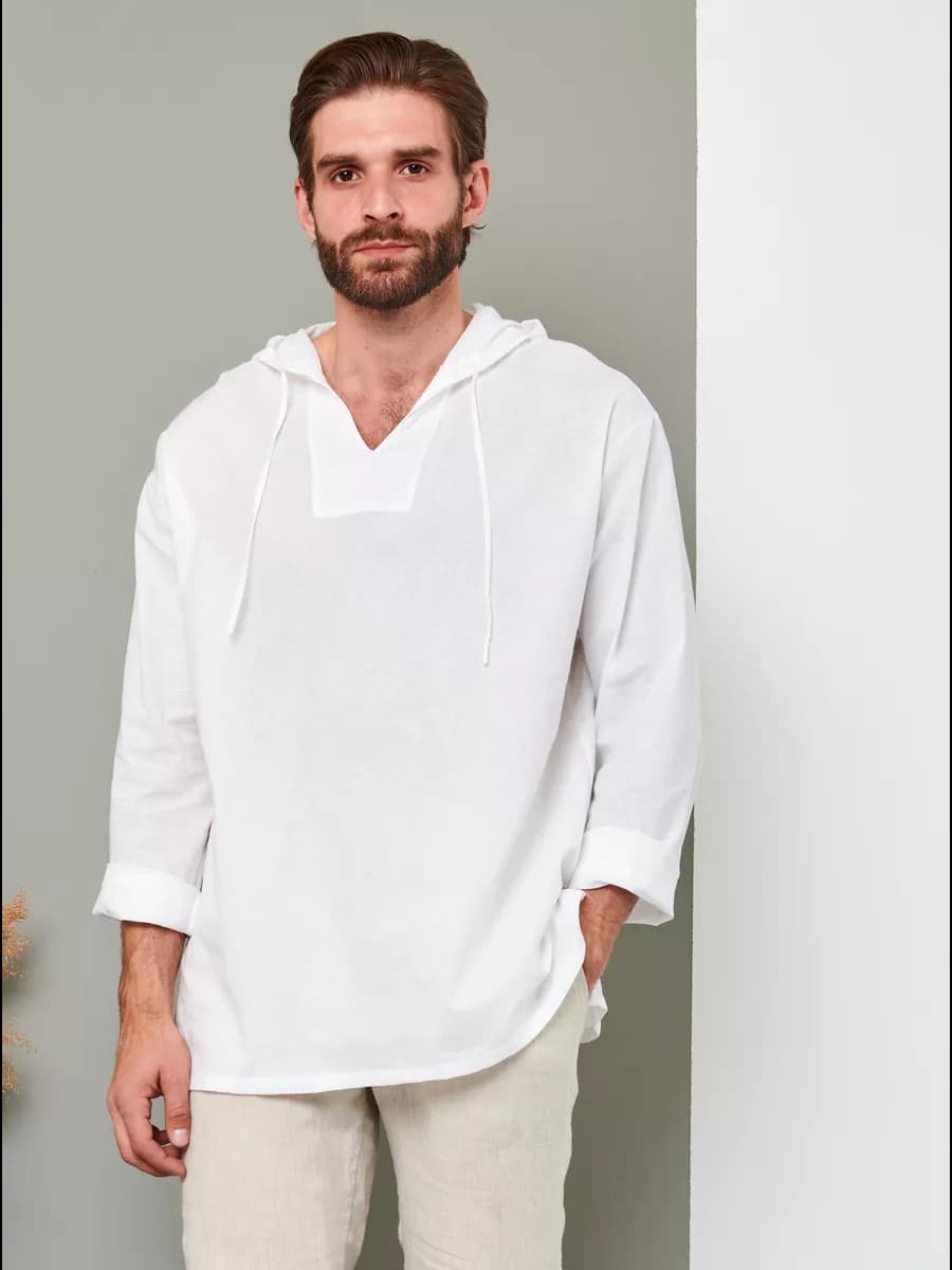 Туника рубашка пляжная с капюшоном длинный рукав