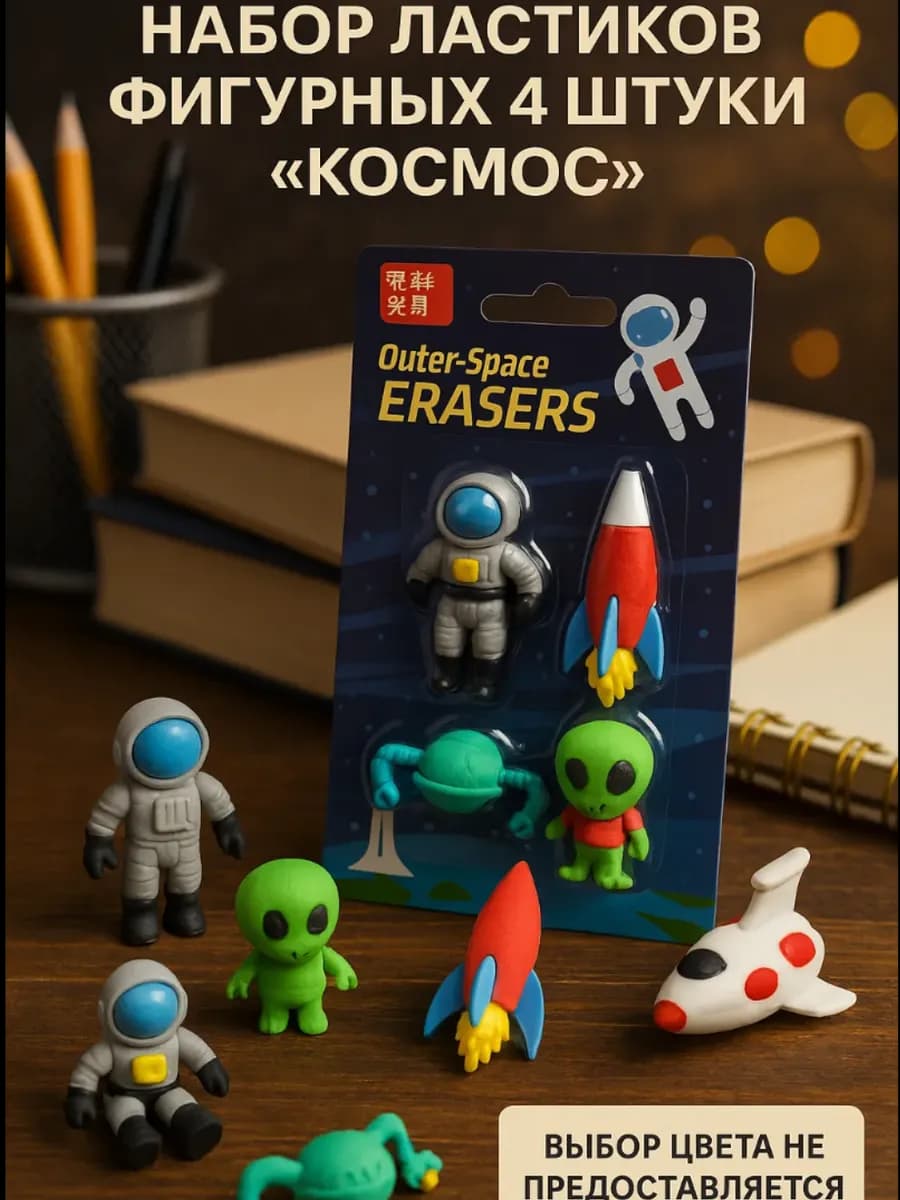 Набор ластиков фигурных "Космос", 4 штуки, 1 набор, МИКС
