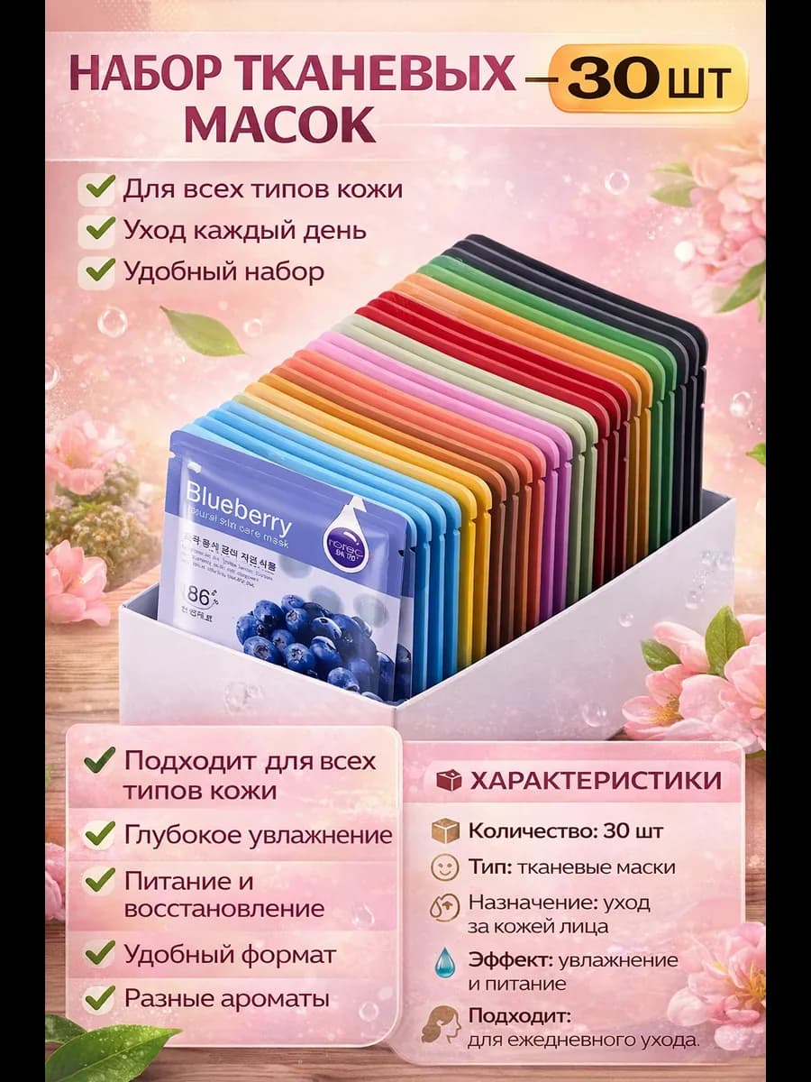 набор масок для лица тканевая 30 шт