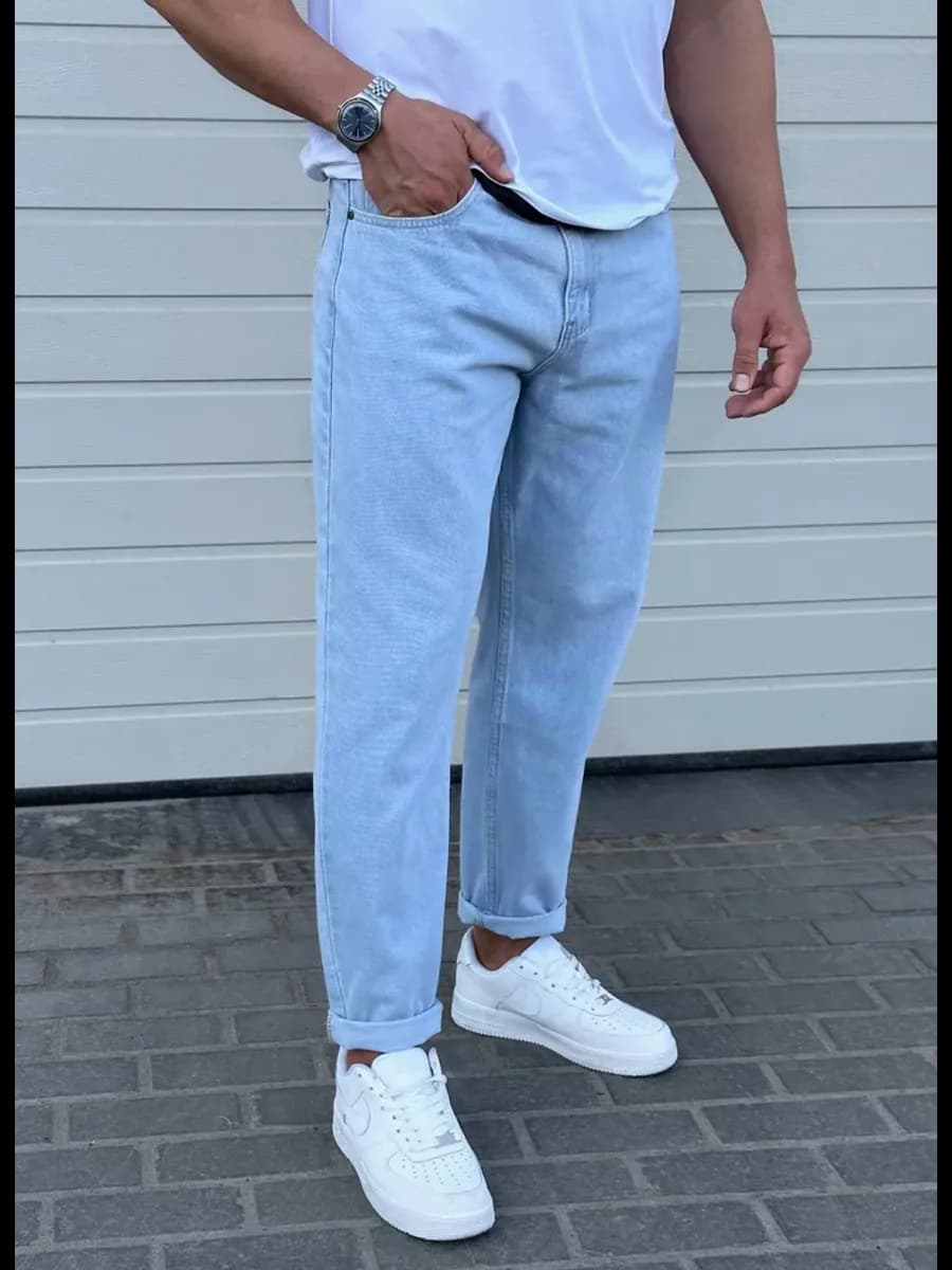 Джинсы бананы зауженные к низу мом - фото 1