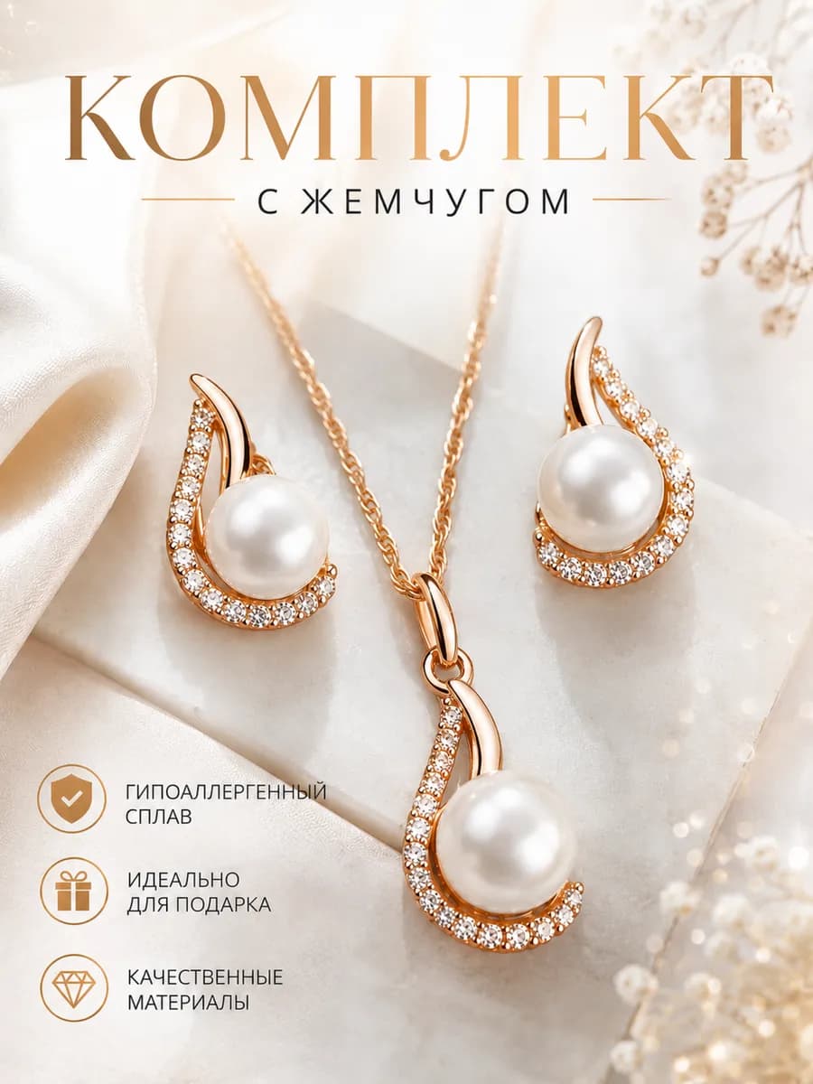Набор серьги и цепочка с подвеской позолоченные