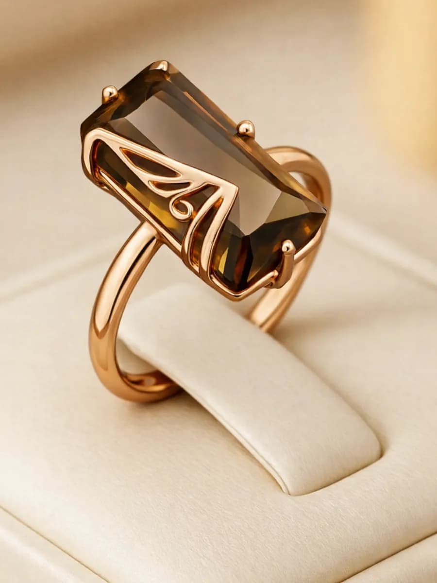 Кольцо бижутерия крупное с камнем позолоченное