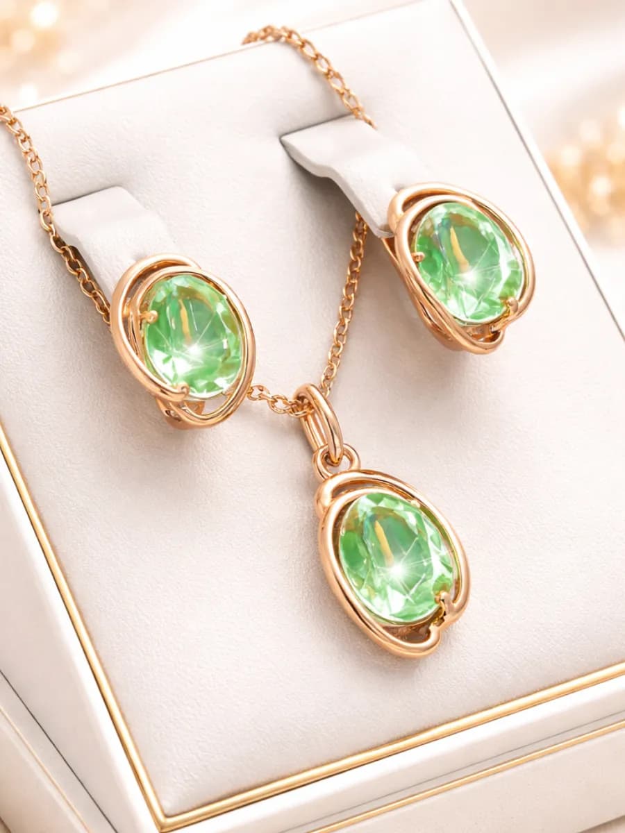 Набор бижутерии серьги и цепочка с подвеской позолоченные