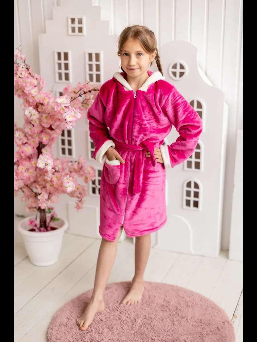 Халат детский теплый на молнии с капюшоном