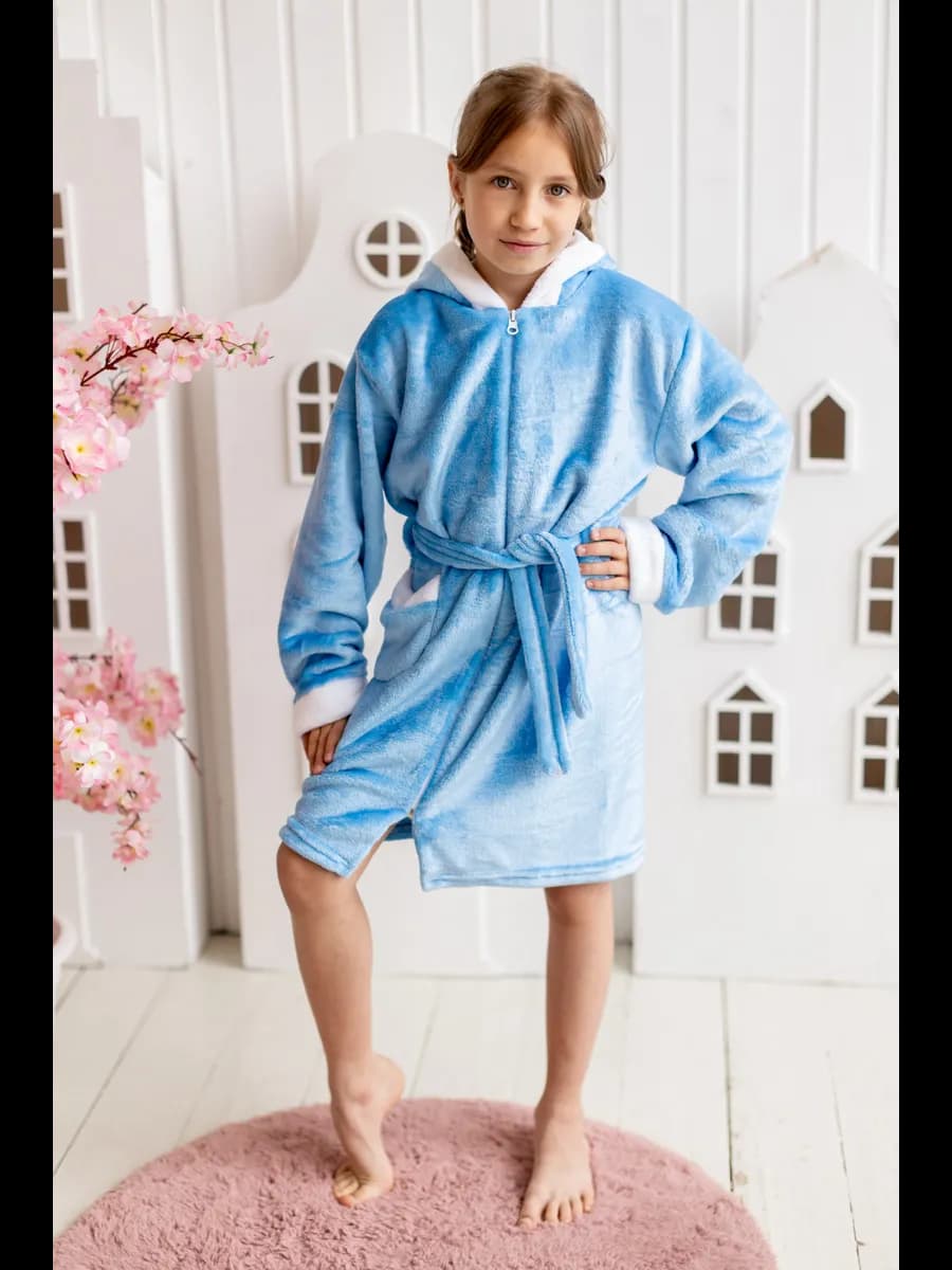 Халат детский теплый на молнии с капюшоном