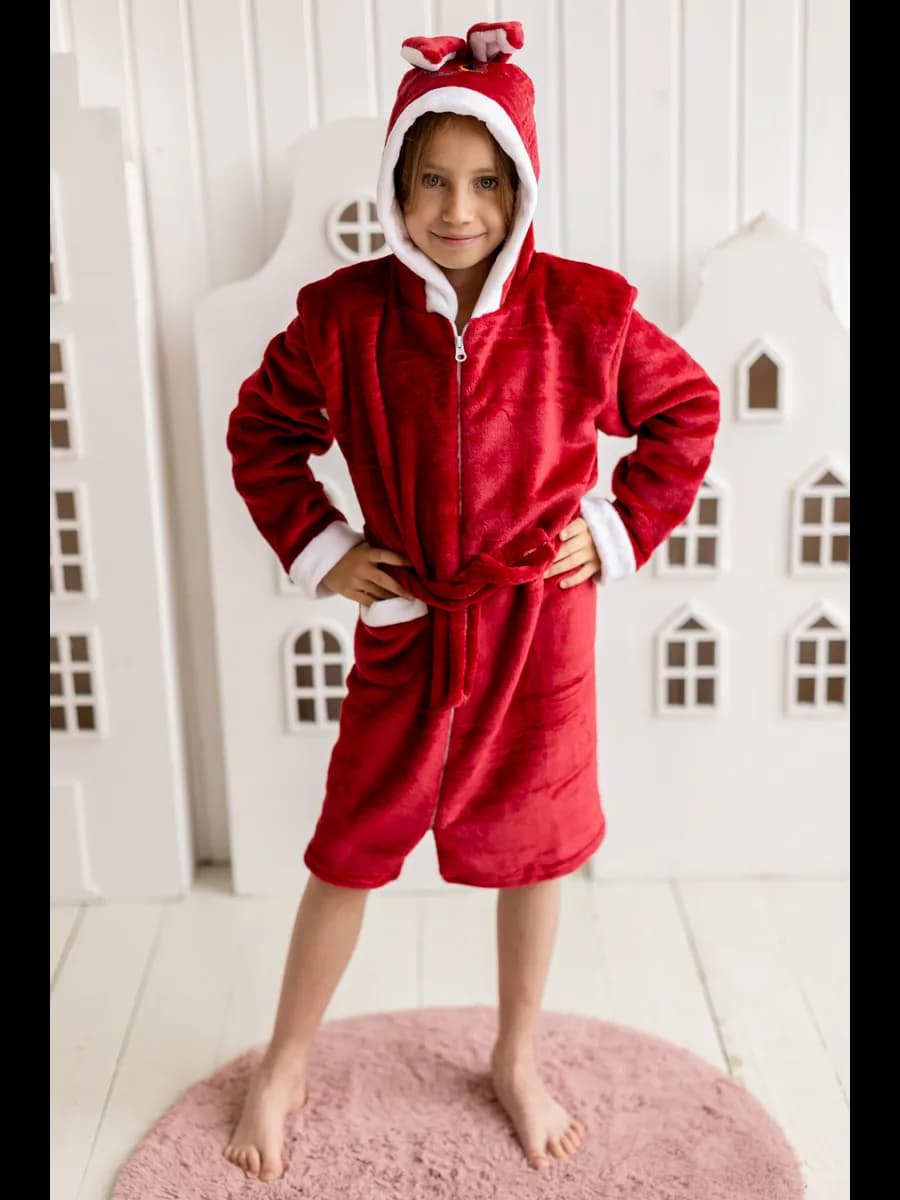 Халат детский теплый на молнии с капюшоном