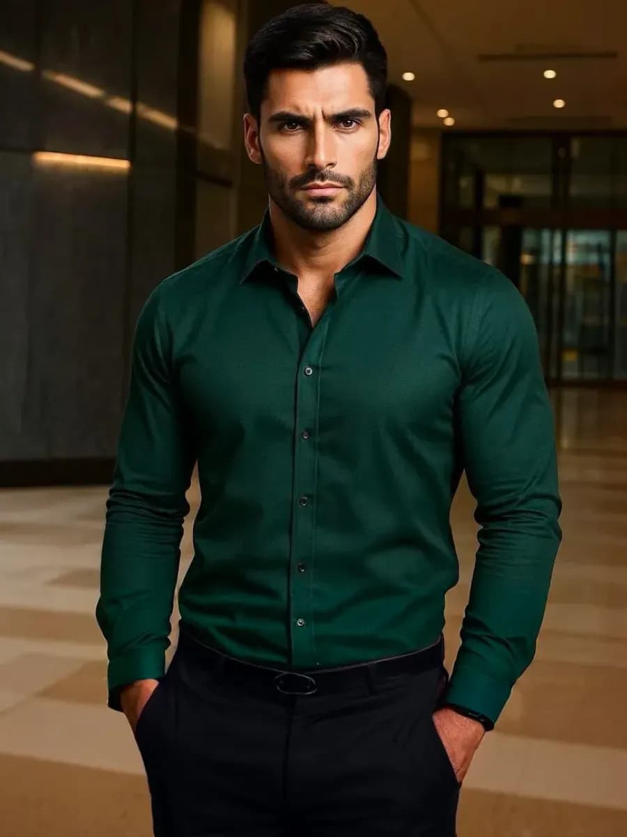 Рубашка мужская классическая с длинным рукавом приталенная - фото 1