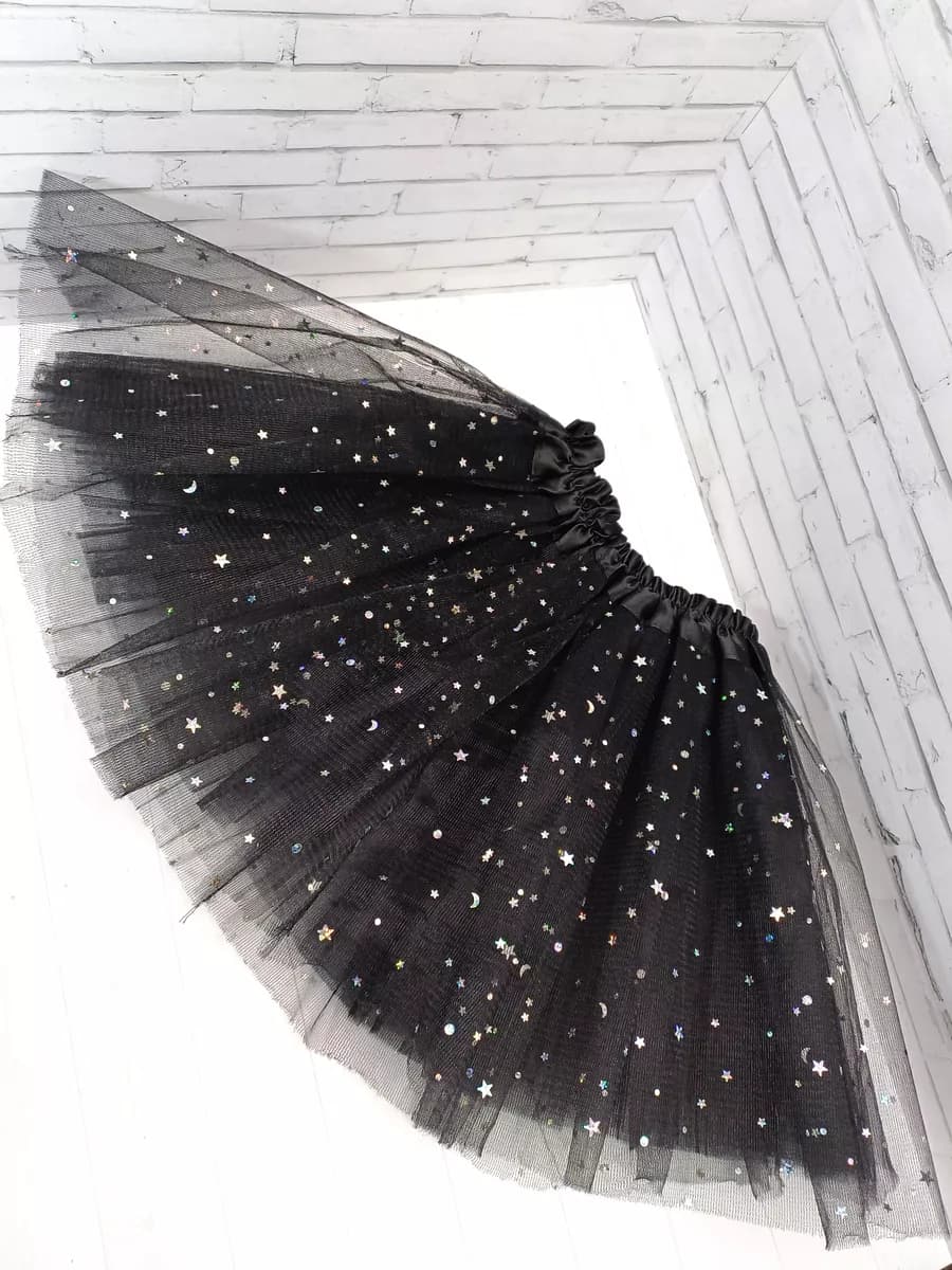 Юбка со звездочками без подклада, черная