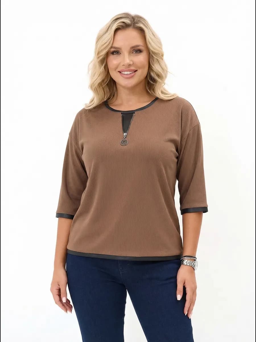 Кофта больших размеров блузка офисная в рубчик