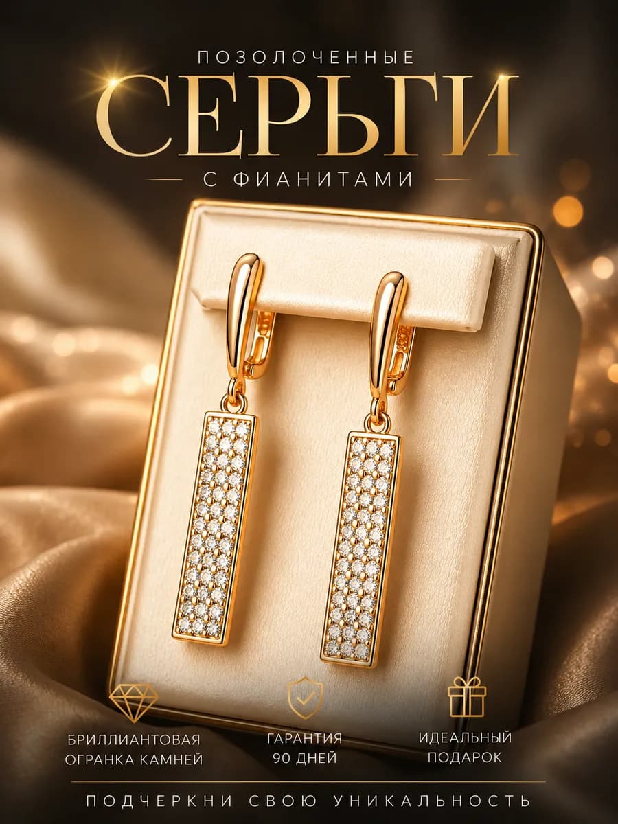 Серьги бижутерия позолоченные вечерние украшения
