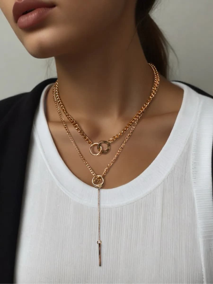 Двойная цепочка на шею с подвеской бижутерия