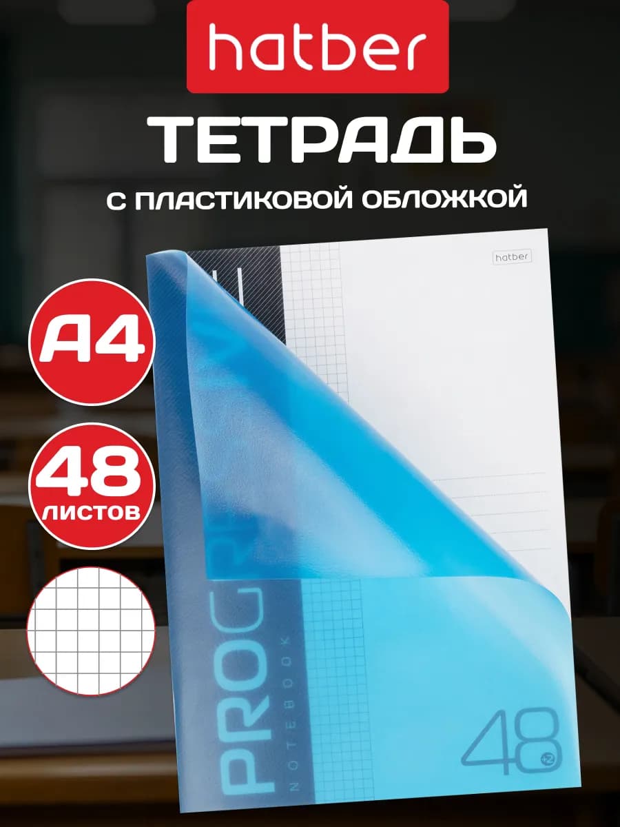 Тетрадь 48 листов в клетку А4 Пластиковая обложка