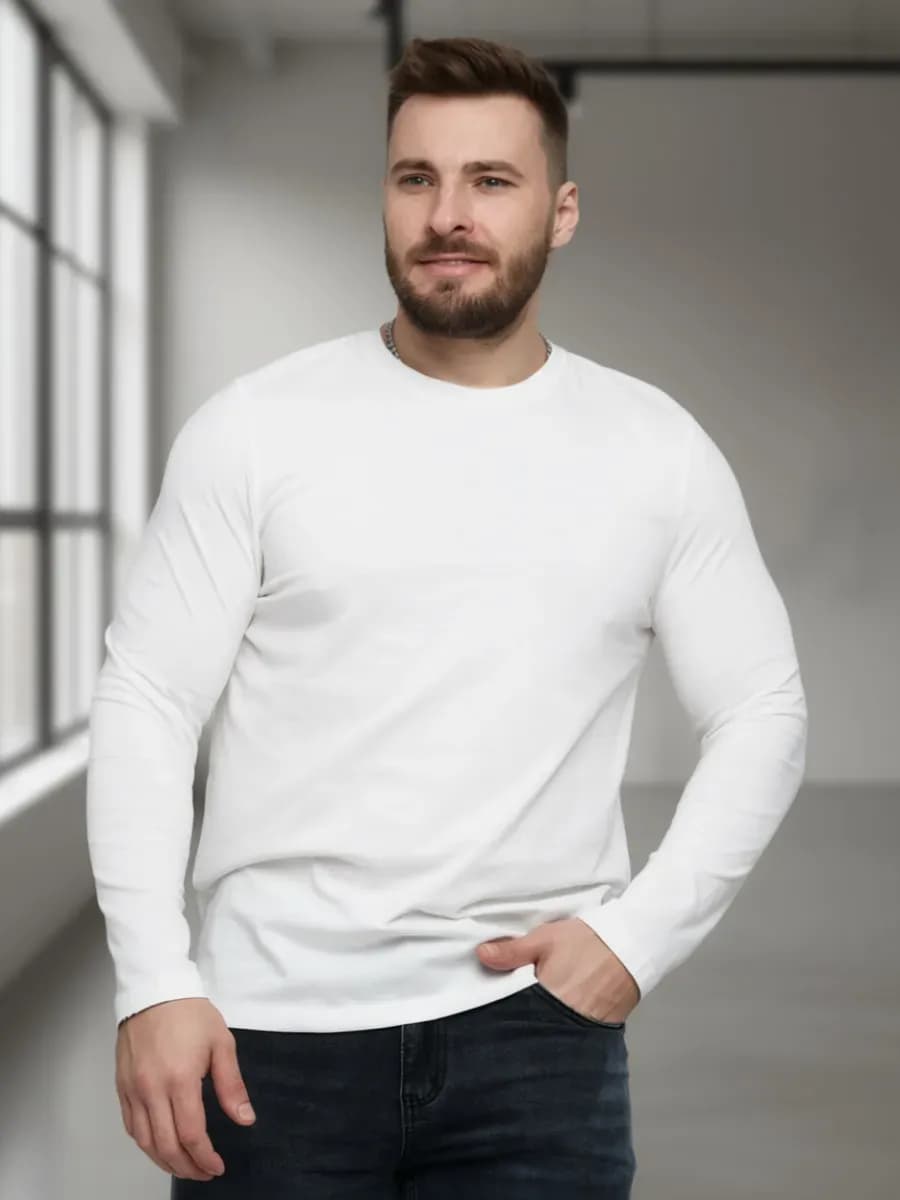 Лонгслив однотонный с длинным рукавом - фото 1