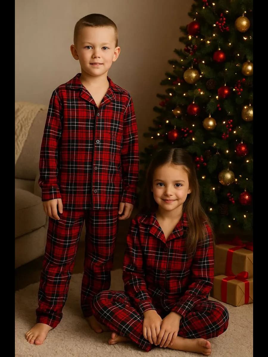 Новогодняя пижама с рубашкой и брюками в клетку