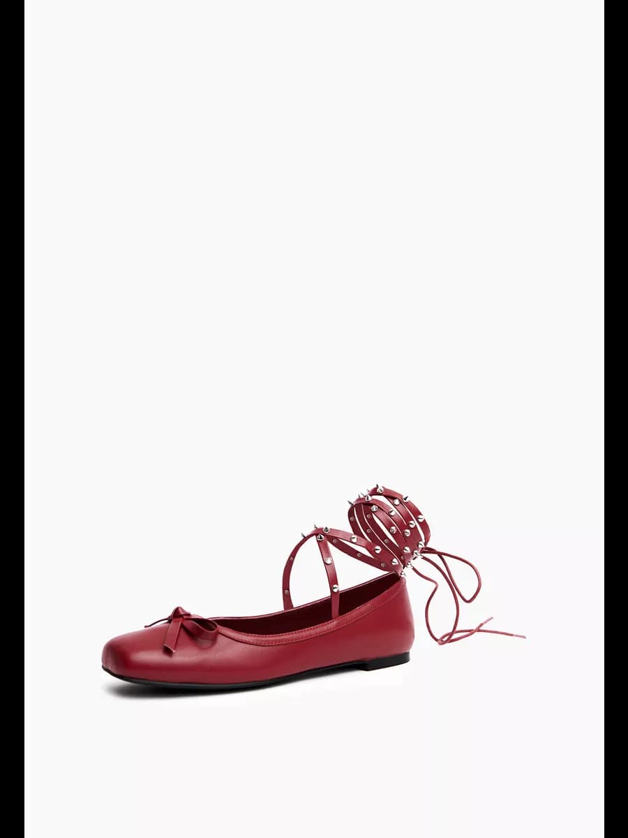 Балетки с квадратным носом с бантом