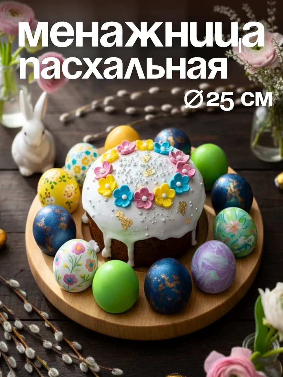 Менажница деревянная пасхальная для яиц и кулича 25 см