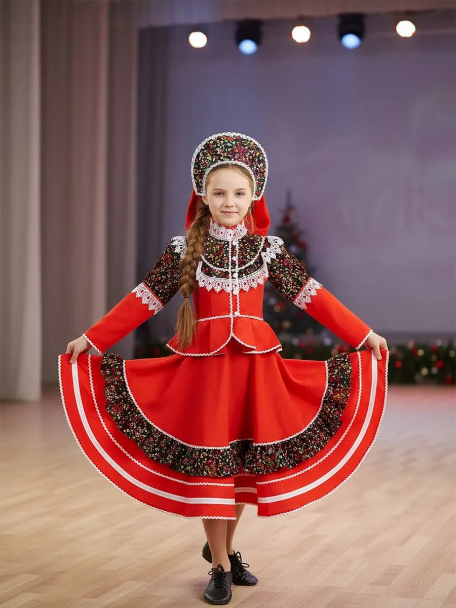 Русский народный костюм Кадриль с кокошником детский