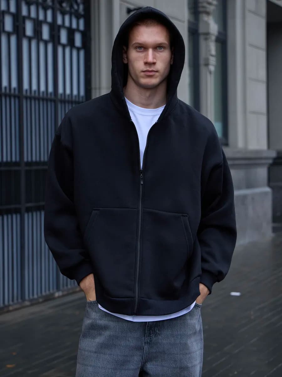 Толстовка на молнии оверсайз утепленная с начесом