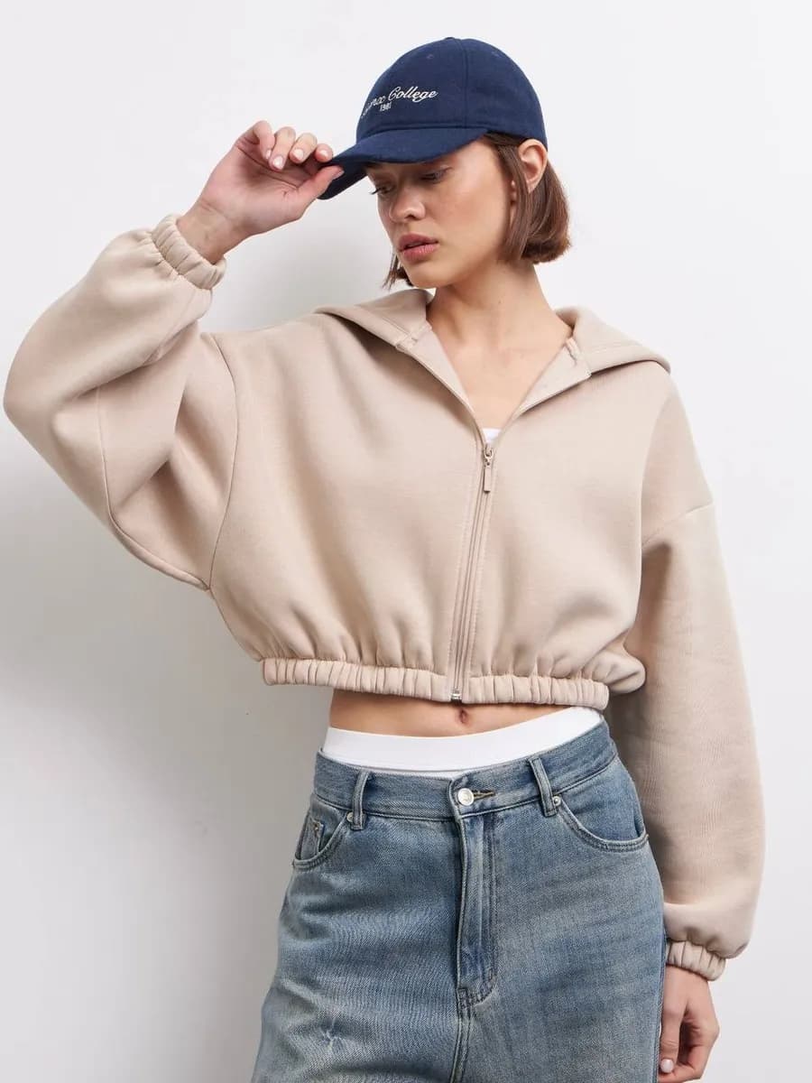 Зип худи укороченное оверсайз с начесом на молнии