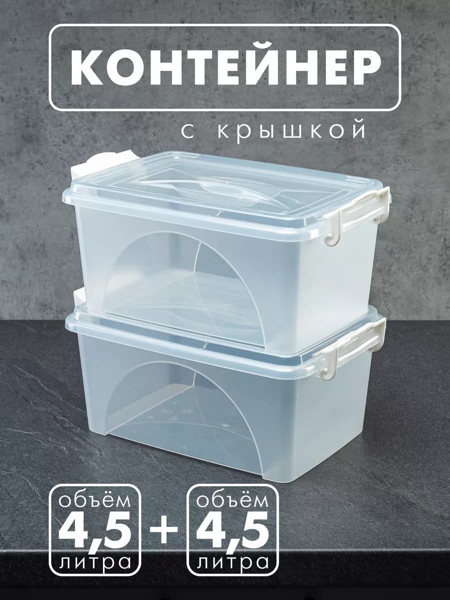 Коробки для хранения с крышкой 4,5 л, 2 шт