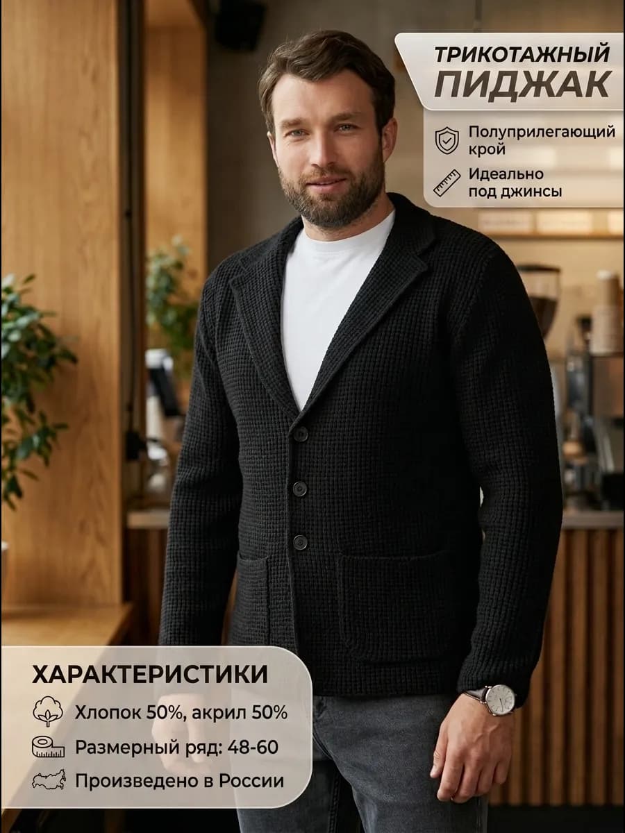Пиджак трикотажный под джинсы
