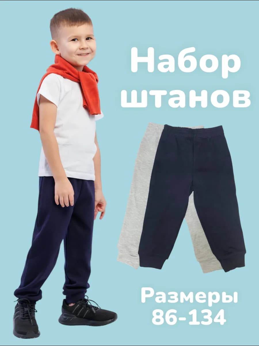 Брюки детские в садик набор 2 шт серый синий