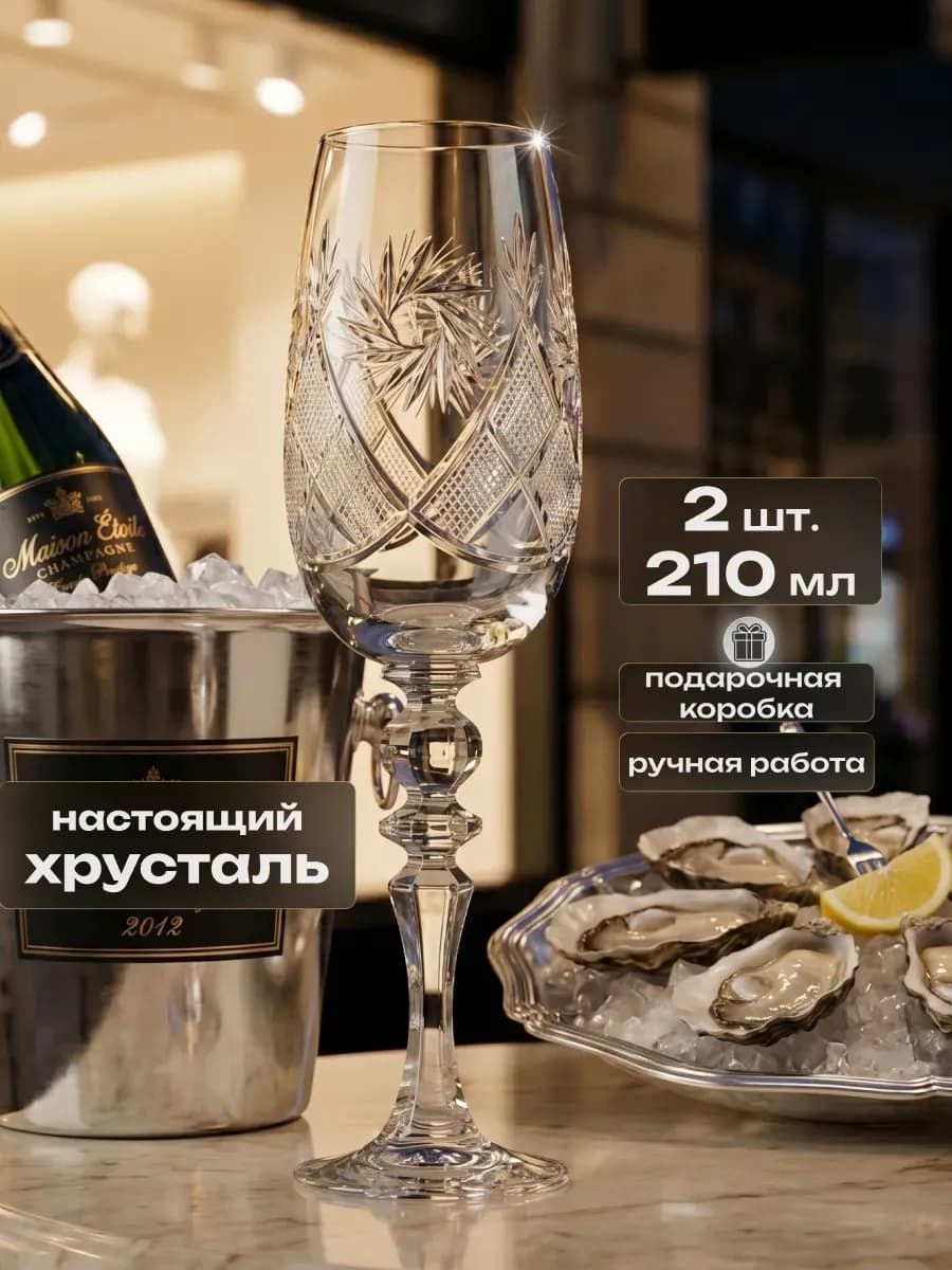 Бокалы для шампанского 2 шт. хрустальные подарок