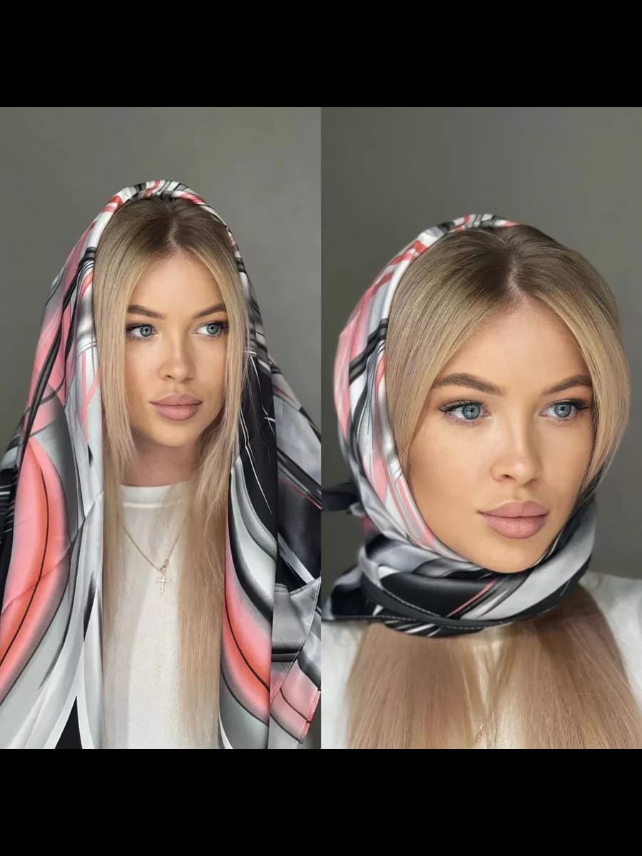 Платок Шелковый на Голову и Плечи Шейный Косынка 90х90 - фото 1