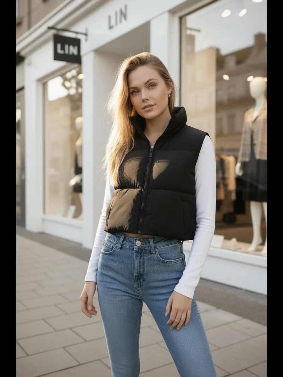 Жилет укороченный стеганый утепленный