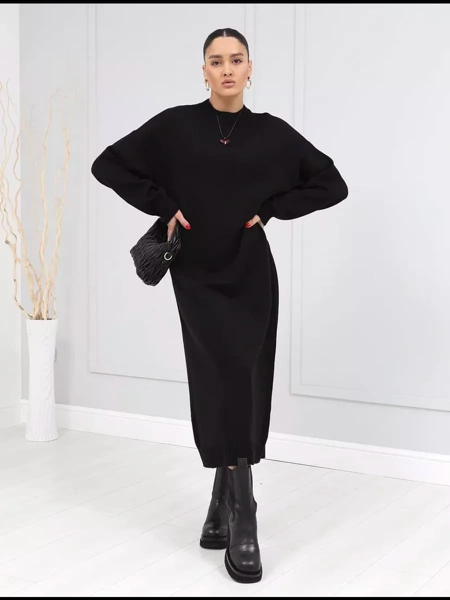 Вязаное платье базовое миди оверсайз