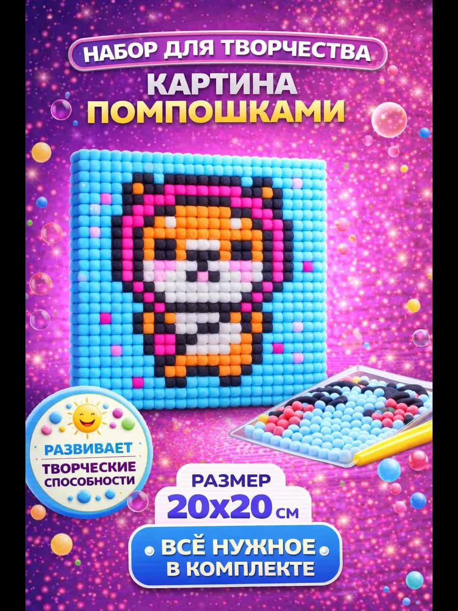 Набор для творчества картина помпонами на холсте "Корги"