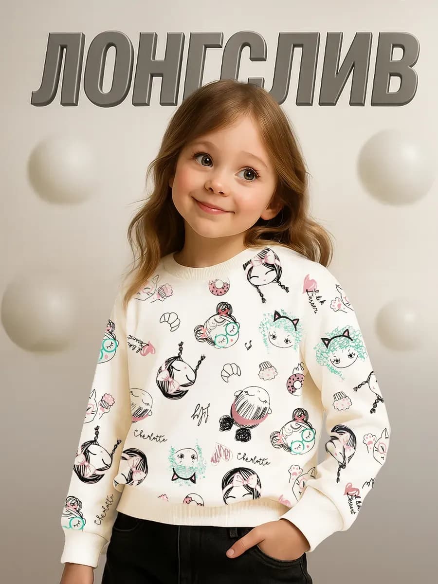 Лонгслив с принтом детский хлопок