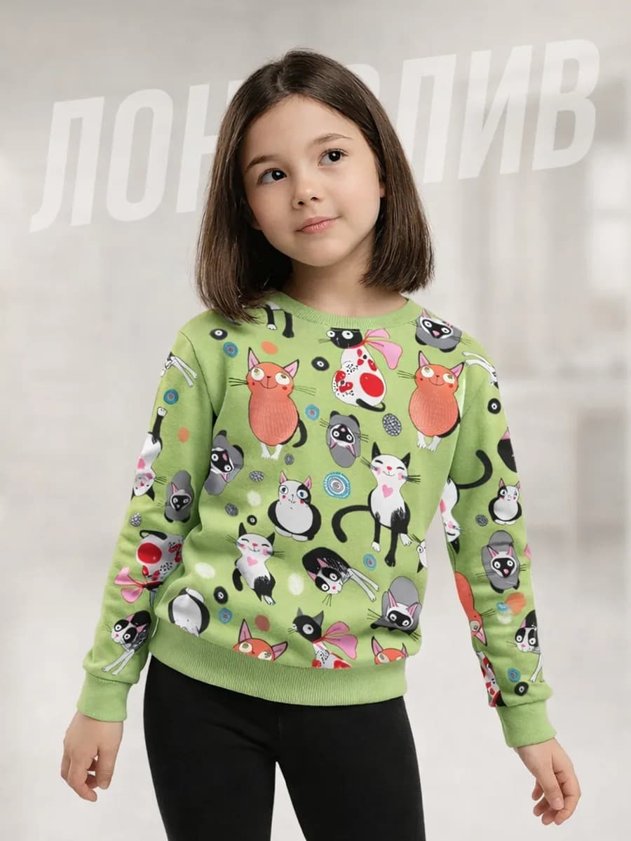 Лонгслив для подростка с принтом детский хлопок