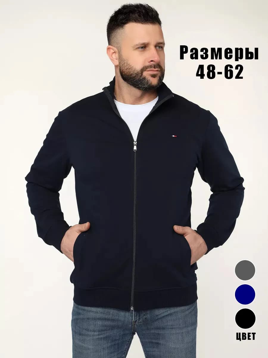 Олимпийка на молнии без капюшона и начеса большие размеры