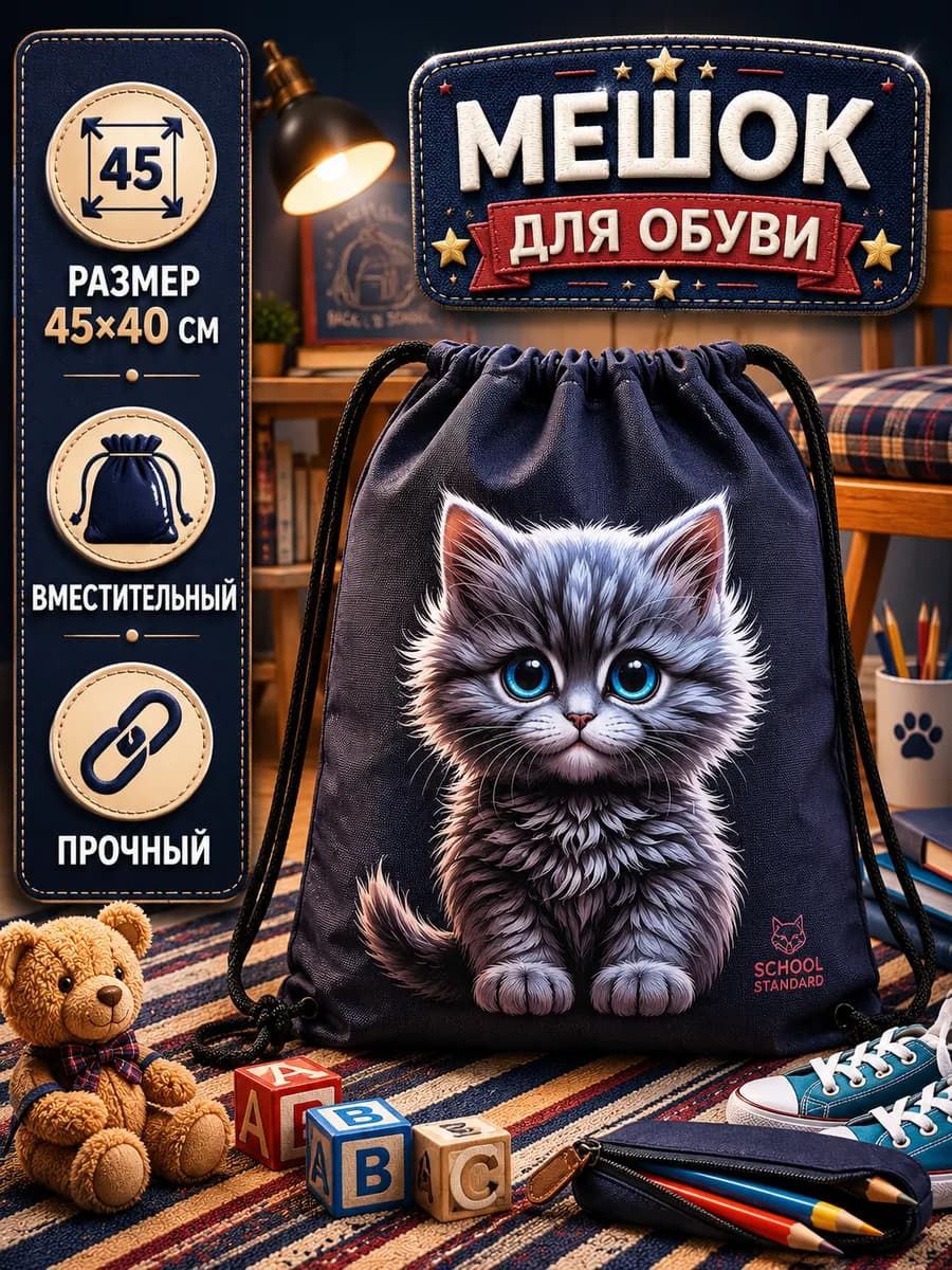 Мешок для обуви для девочки в школу