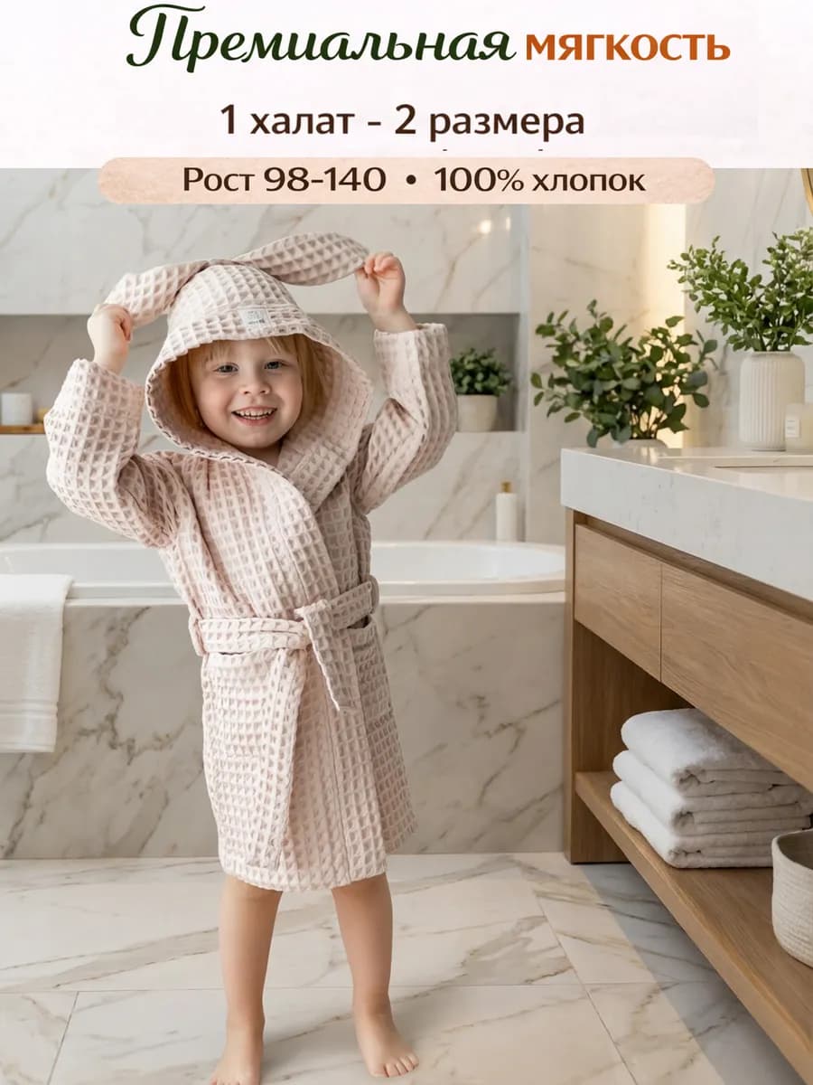 Халат детский вафельный с капюшоном
