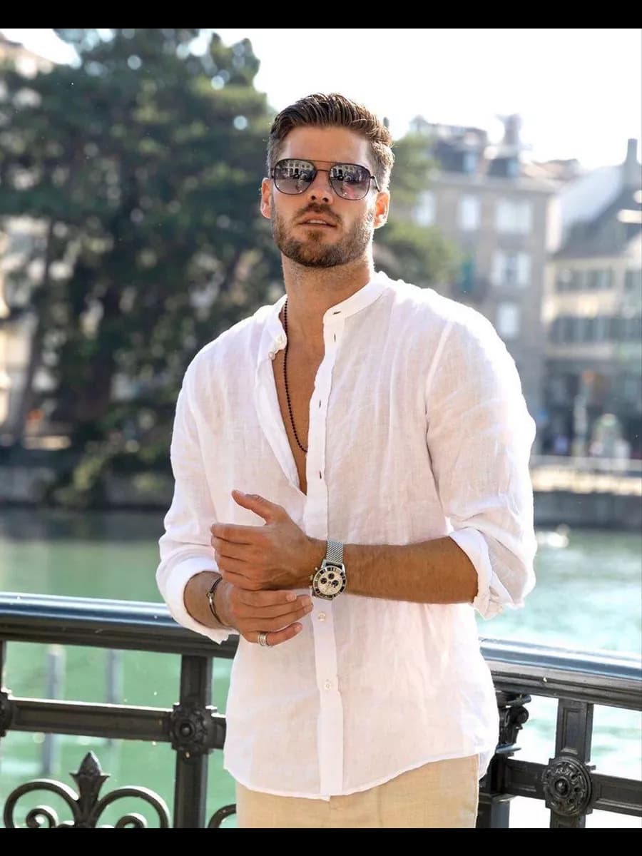 Рубашка льняная с длинным рукавом летняя