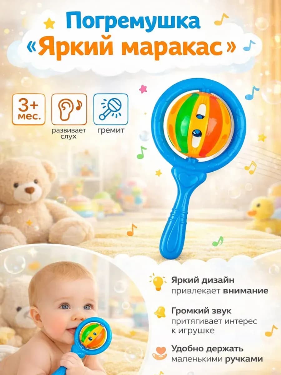 Погремушка для малышей "Яркий маракас", цвет рандом