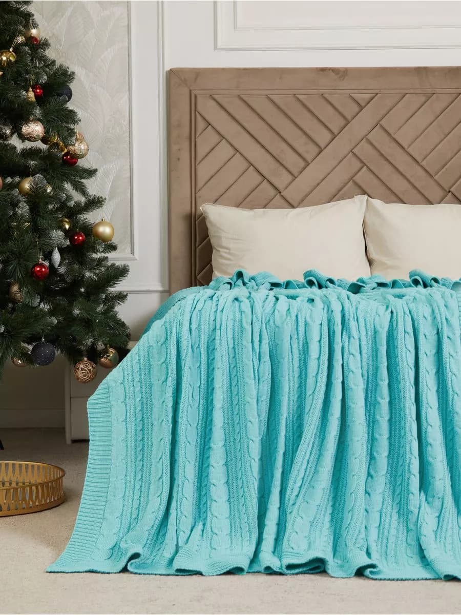 Плед 200х220 на кровать диван покрывало вязаный Хлопок 100 %