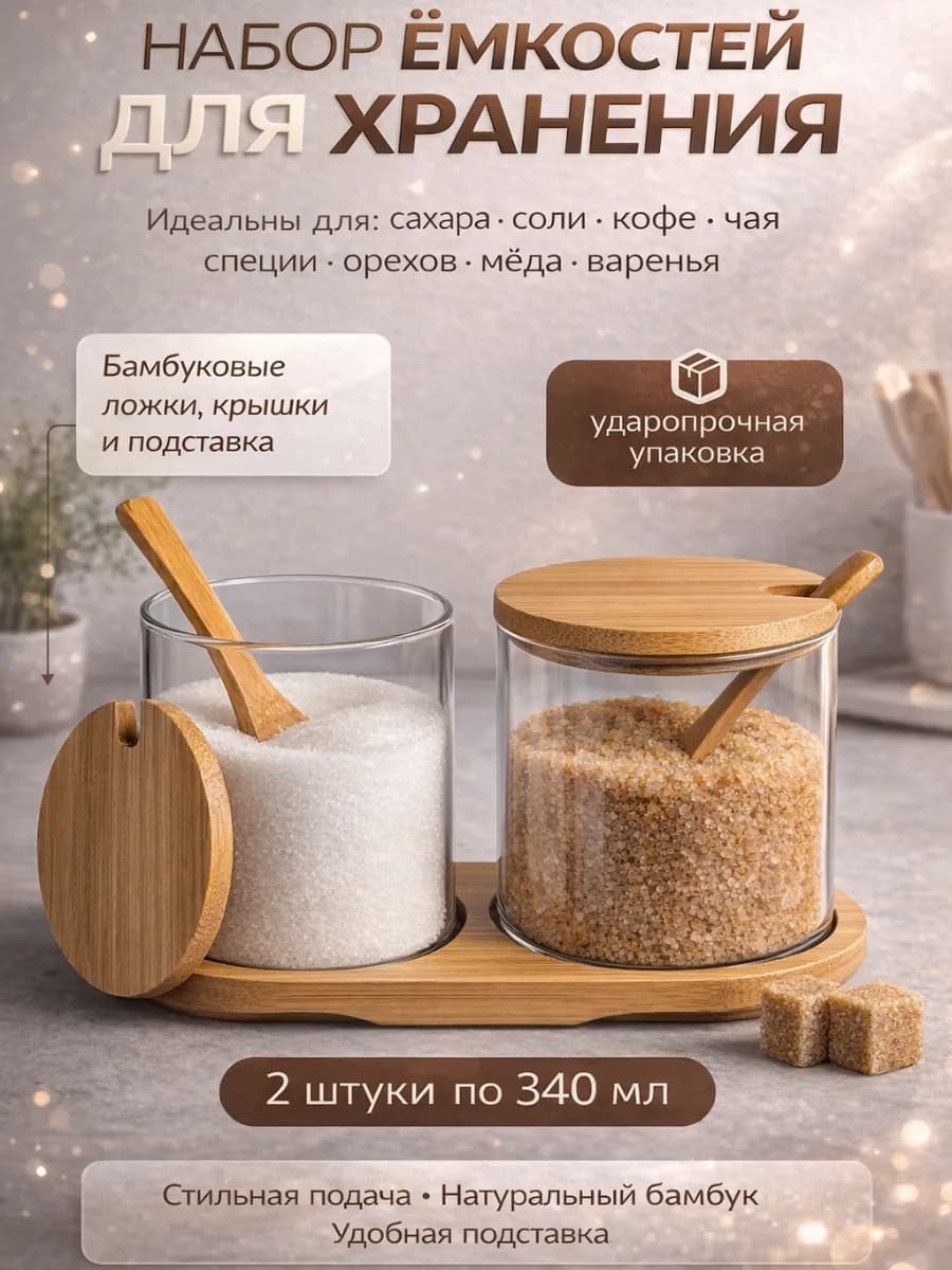 Сахарница и солонка с крышкой и ложкой набор для меда и соли