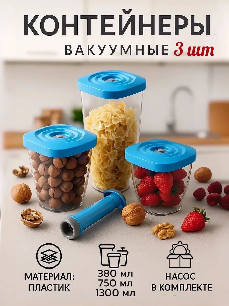 Набор контейнеров для хранения с вакуумом 3 шт