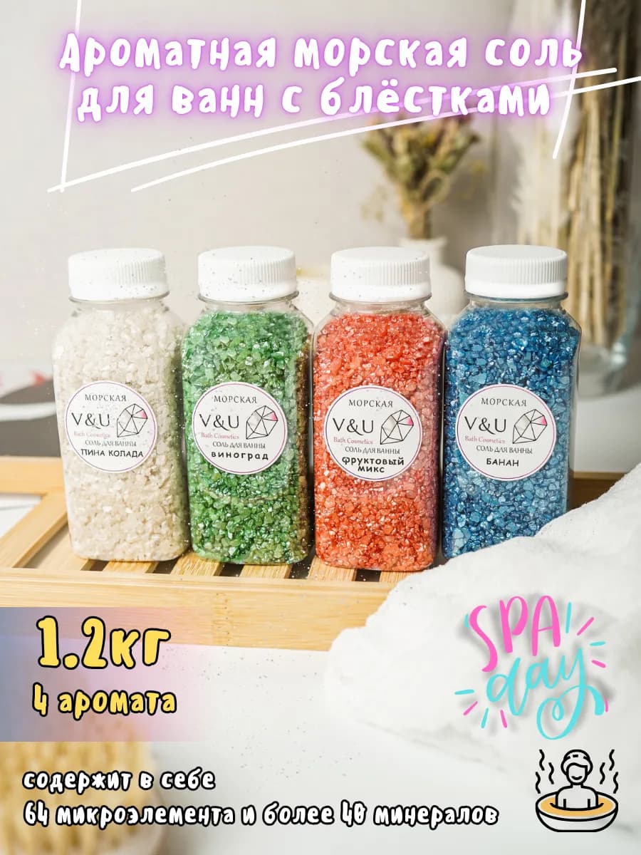 Подарочный набор морской соли для ванны с шиммером 1200г