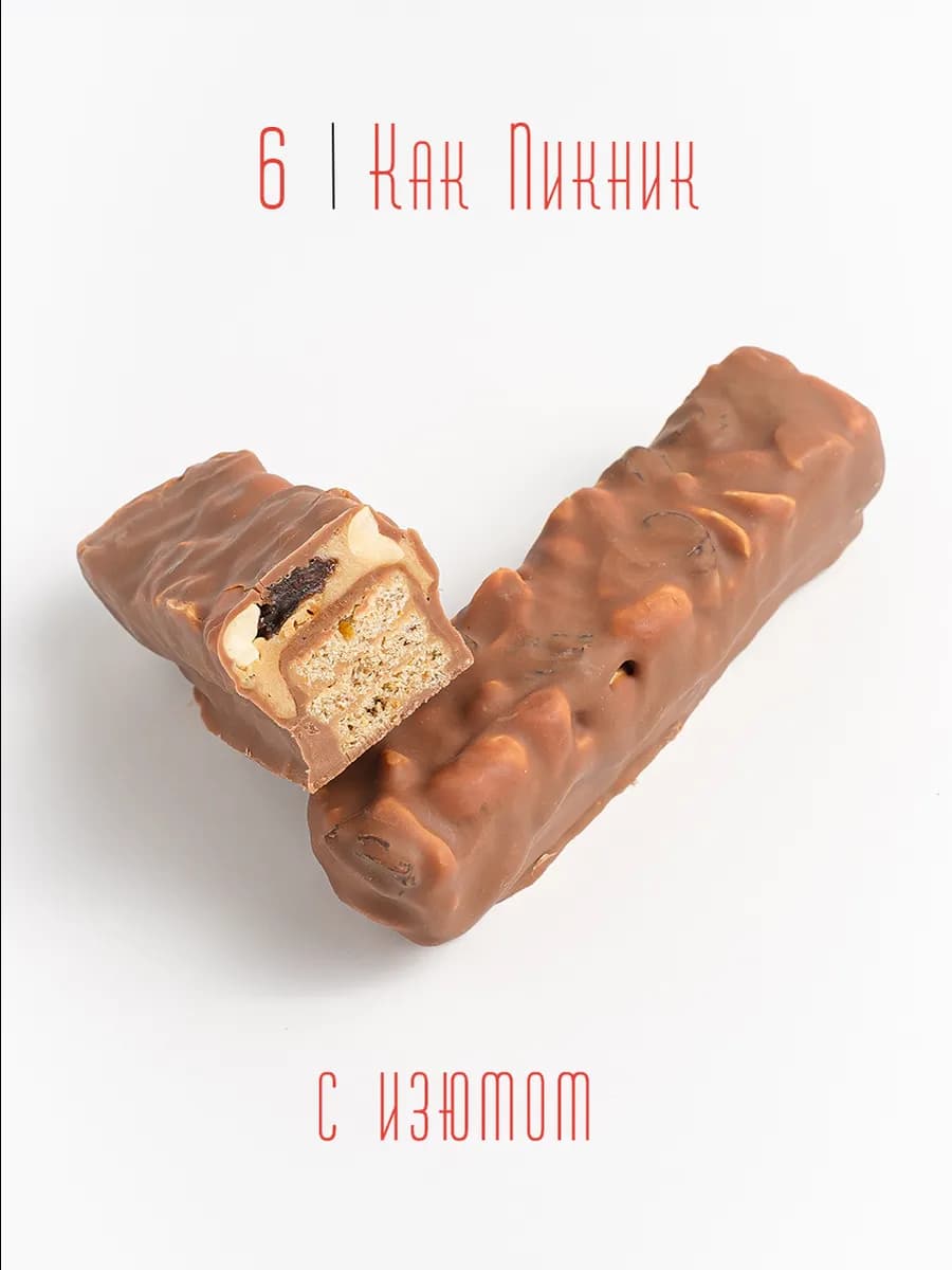 Батончики Как Пикник с изюмом, без сахара, 6 шт