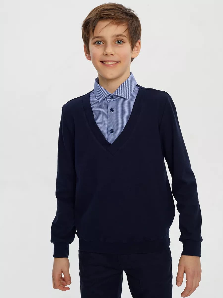 Школьная трикотажная кофта обманка для мальчика воротником