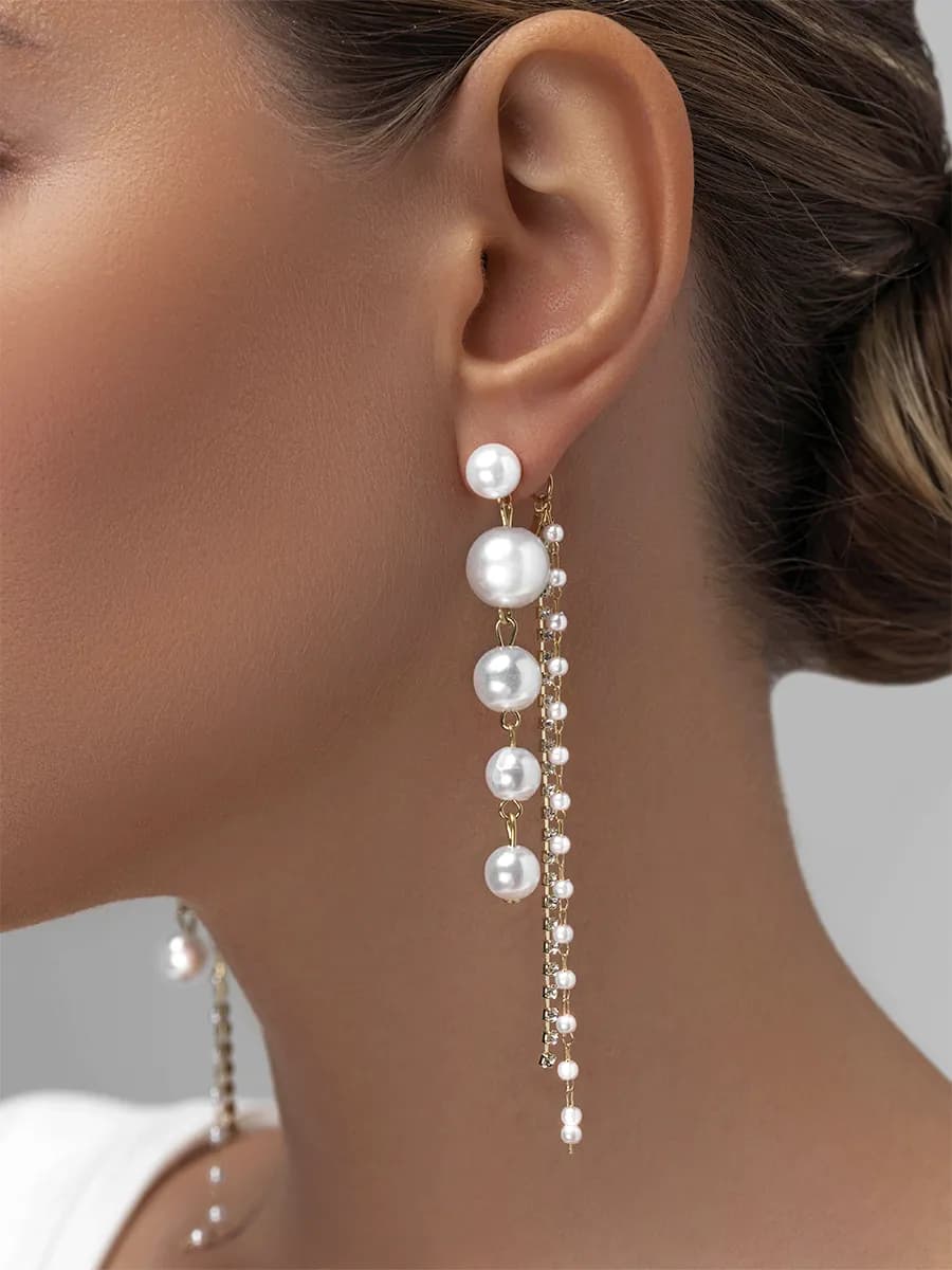 Серьги бижутерия длинные висячие с жемчугом