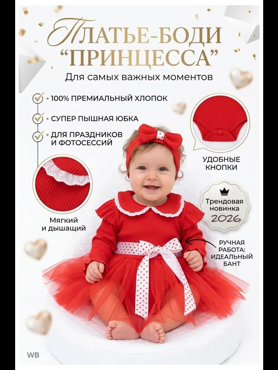 Нарядное боди для новорожденных девочек