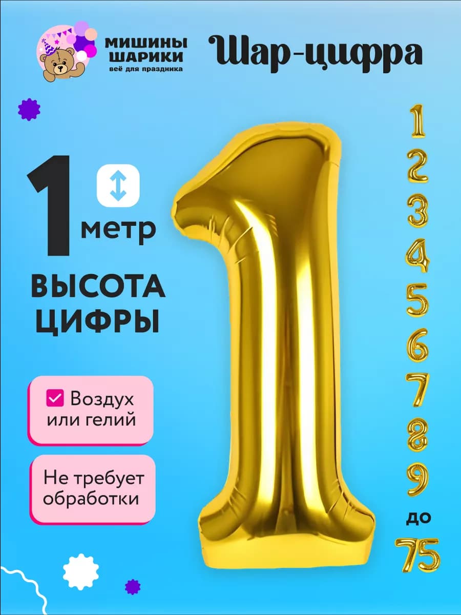 Фольгированная цифра на день рождения 1 годик ребенку