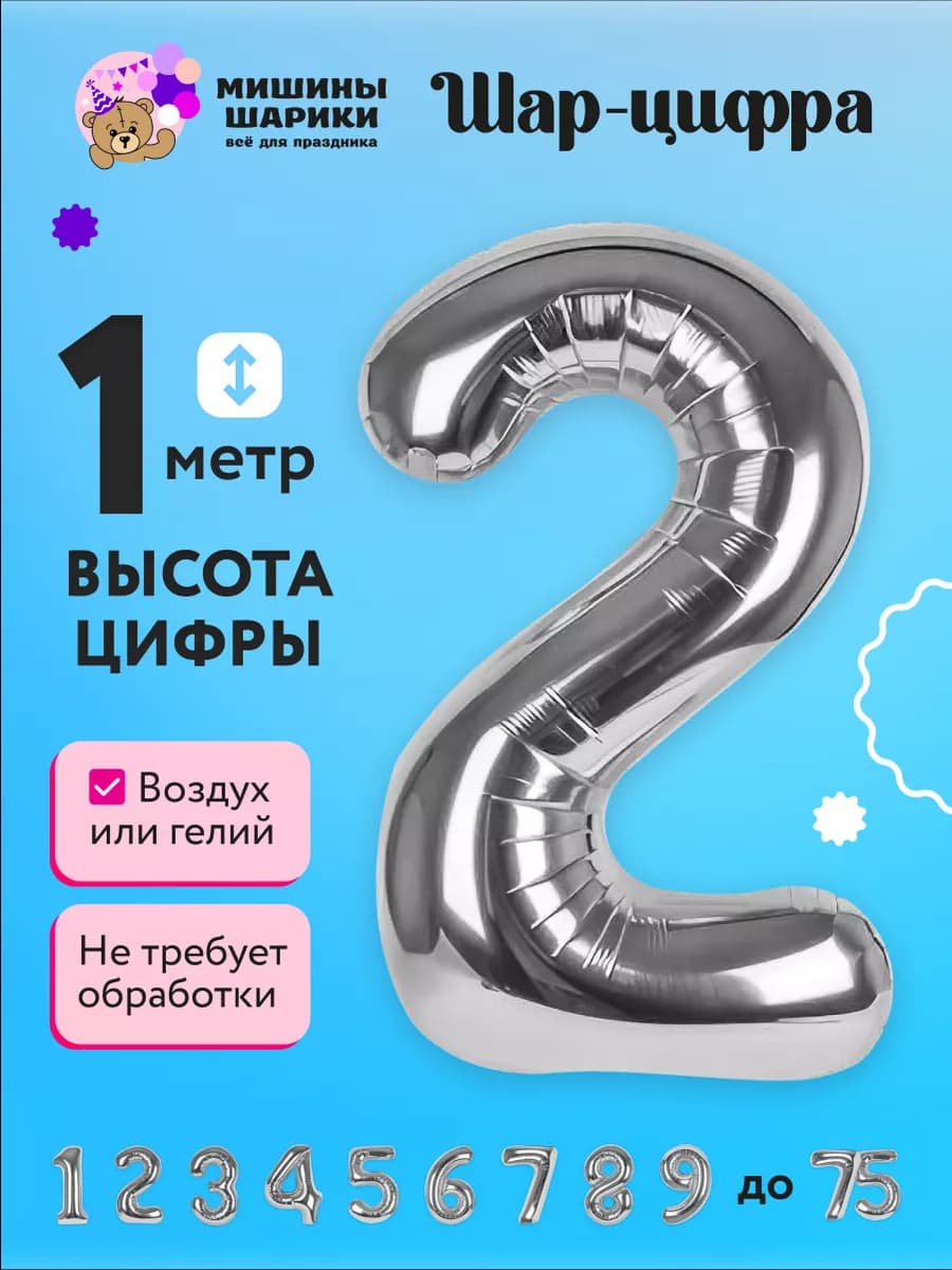 Фольгированная цифра день рождения 2 года