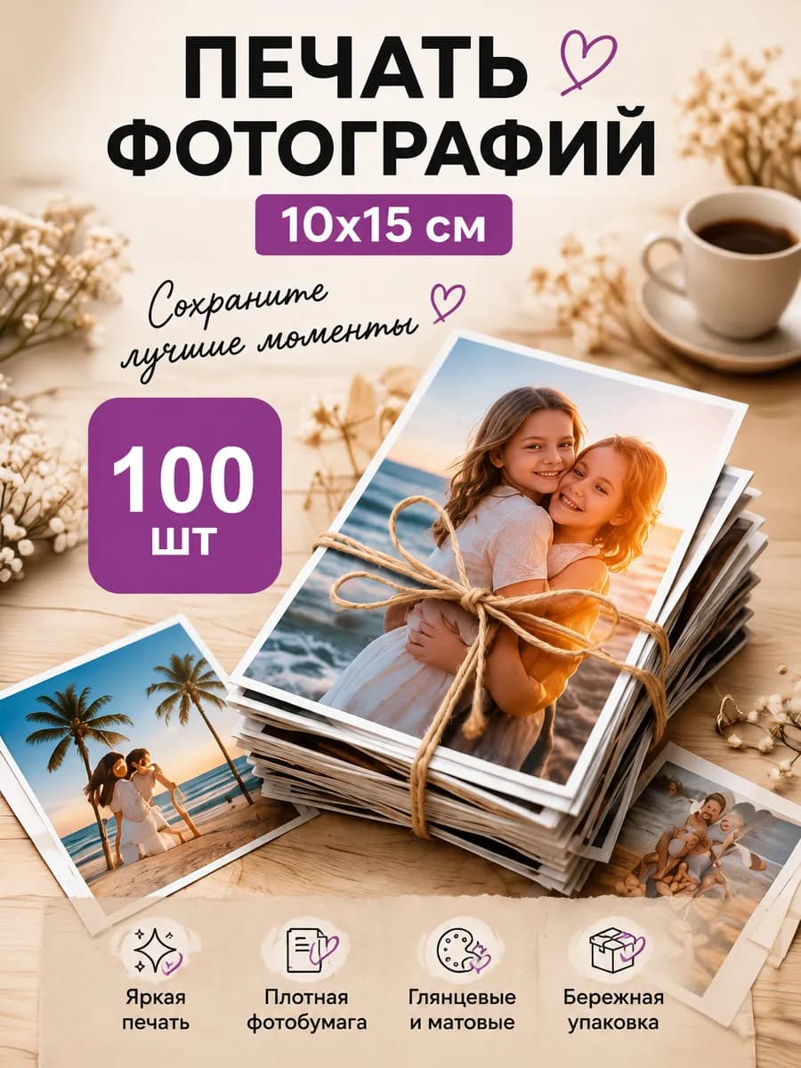 Печать фотографий 10х15 см 100 шт