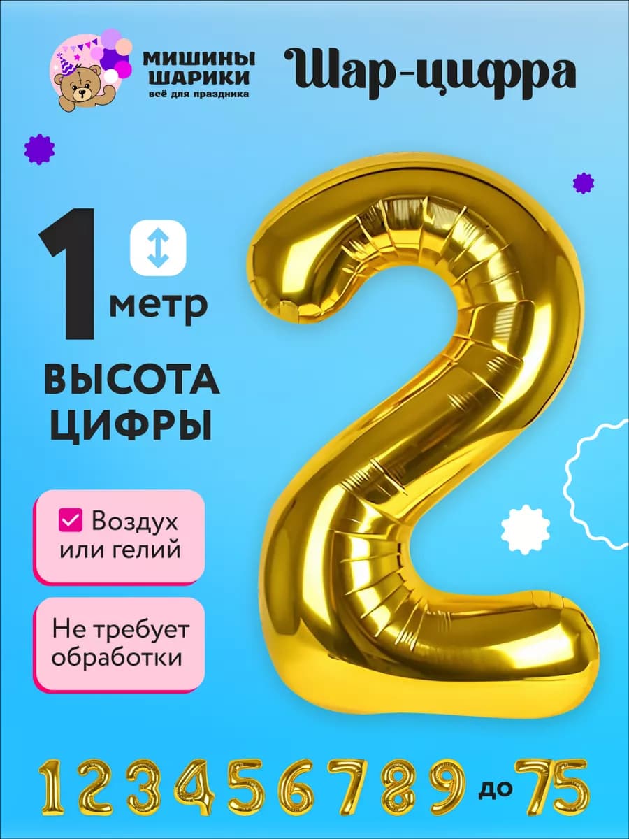 Фольгированная цифра день рождения 2 года
